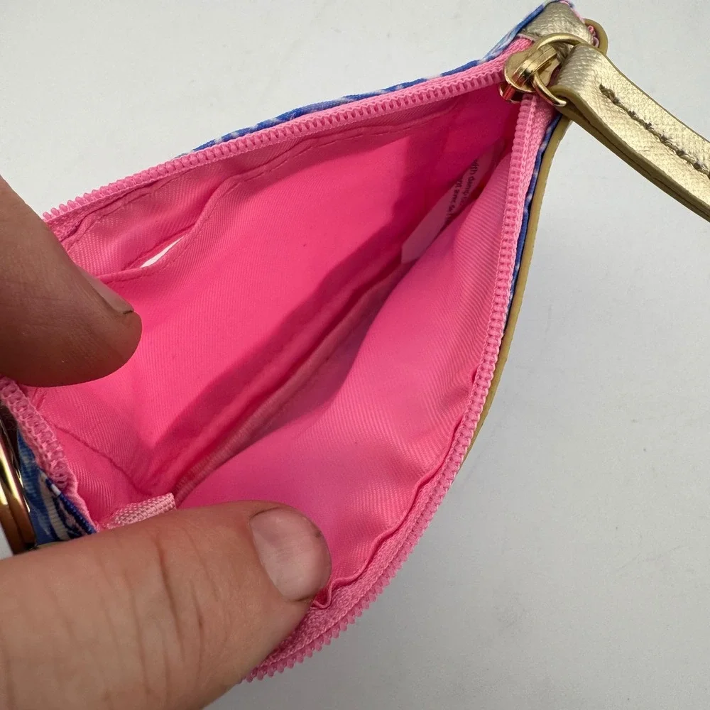 Lilly‎ Pulitzer ID Case Keychain Wallet Blue Pink Excellent Floral Preppy